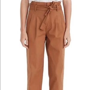 MADEWELL Herringbone Paperbag Waist Pants In Warm Hickory
